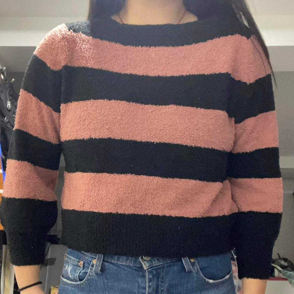 Pink and black striped sweater